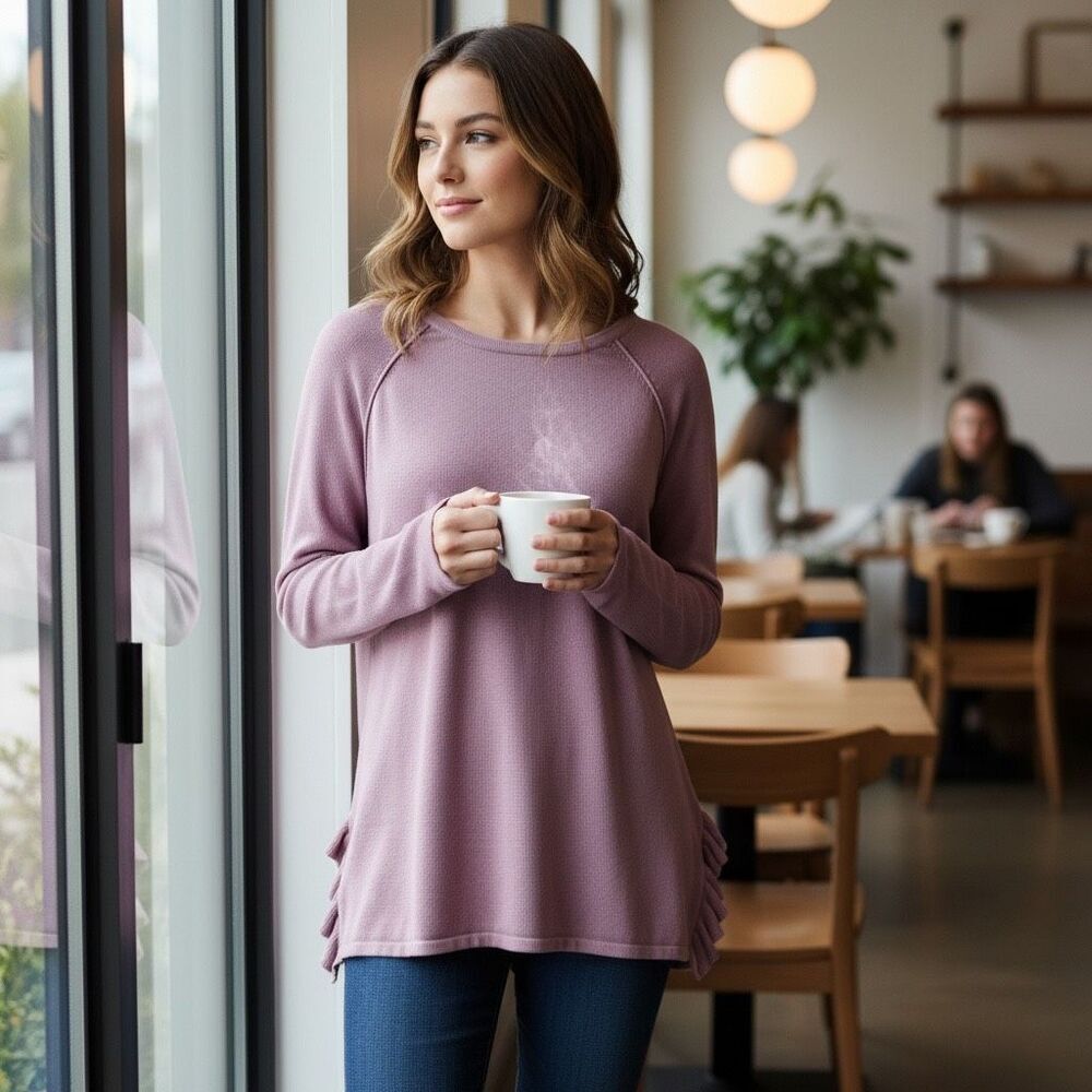 Avenue Mauve Pink Ruffle Sweater Sz 2X - Picture 2 of 10